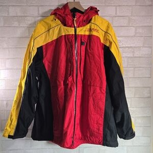 DHL Workwear Hooded Jacket Coat Windbreaker Hood Zip Red Yellow Black Size XL